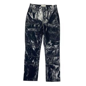 Abercrombie and Fitch Pant Women 4 Black Faux Leather 90s High Rise Straight NEW